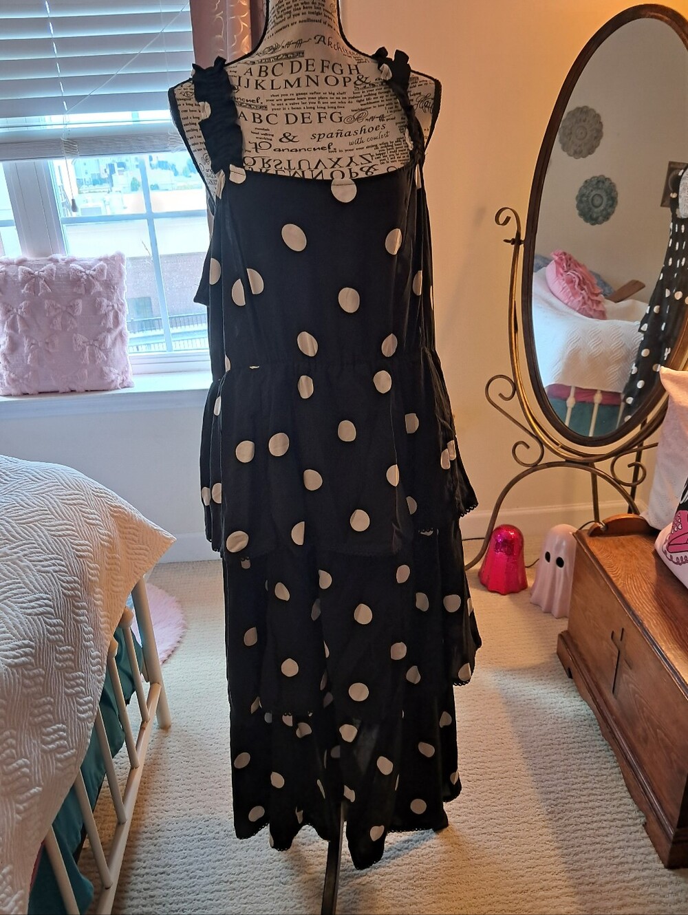 Black Polka Dot Tiered Midi Dress Torrid Sz 3 NWT